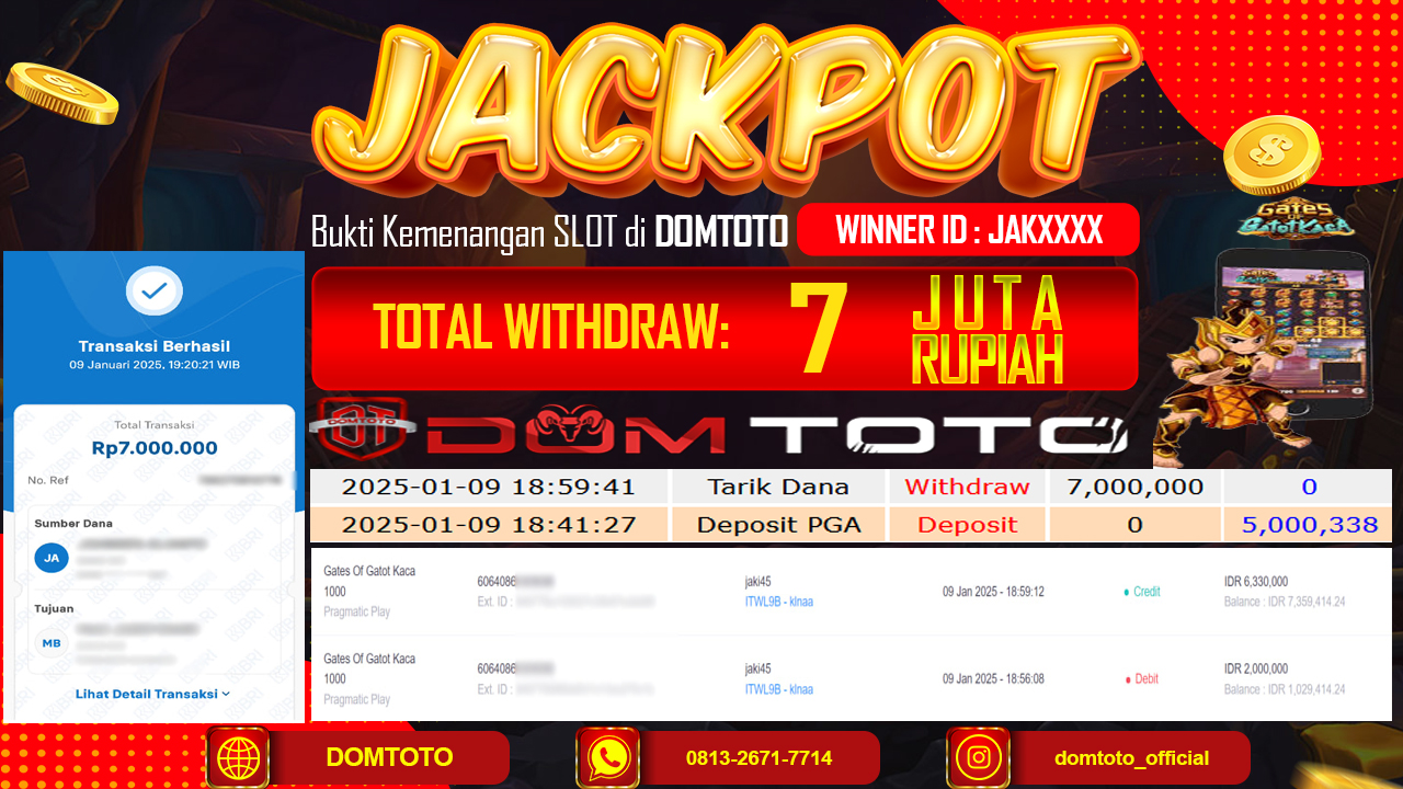 JACKPOT  SLOT GATES OF GATOT KACA 1000 09 JANUARI 2025